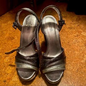 Michael Kors silver, shimmery, snakeskin pattern platforms for a GREAT night out